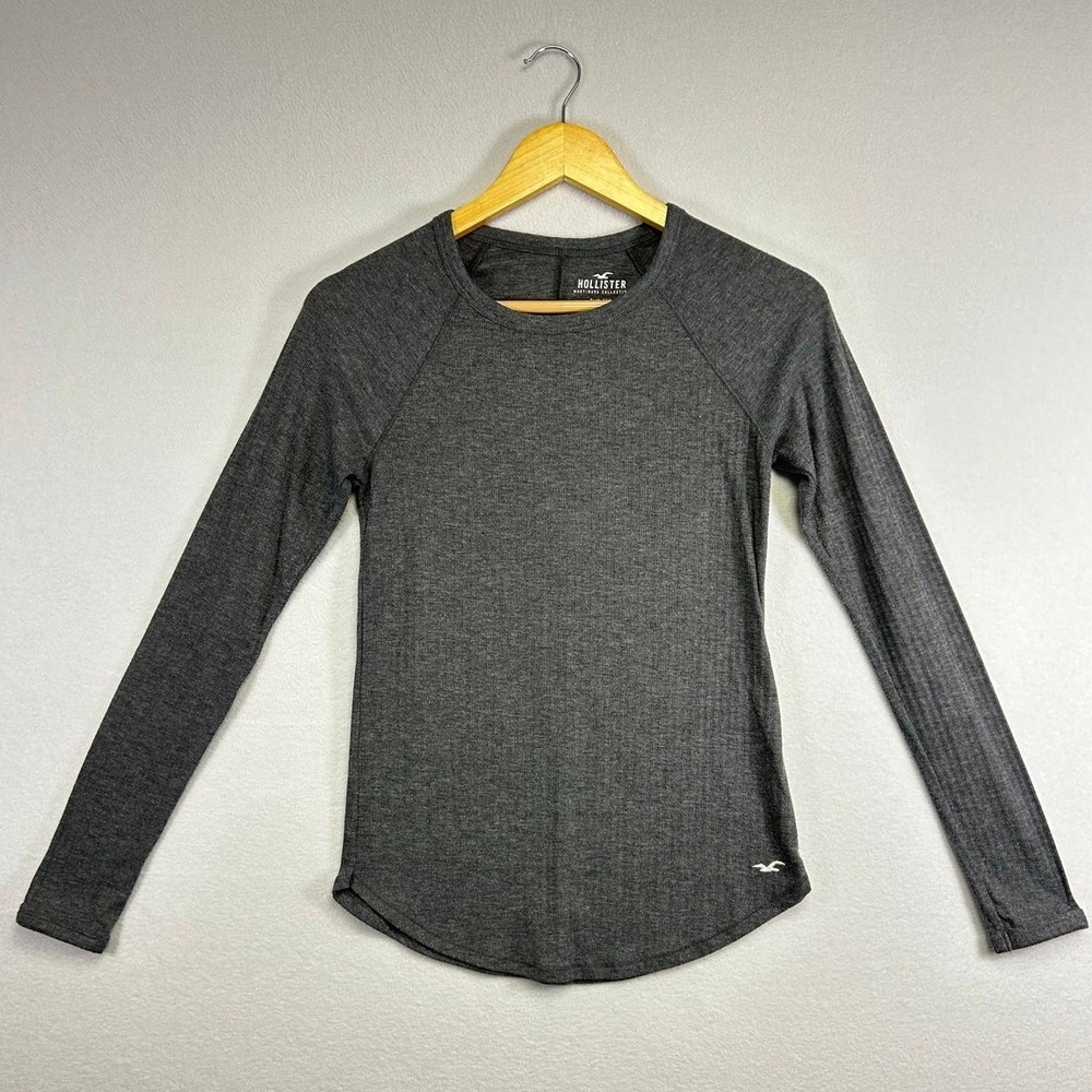 Minimalist Hollister Womens Small Grey Ribbed Must-Have Slim Tee Long Sleeve